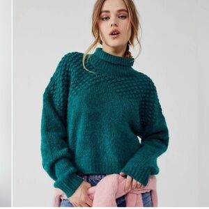 Free People Bradley Turtleneck Pullover Sweater Alpine Heather